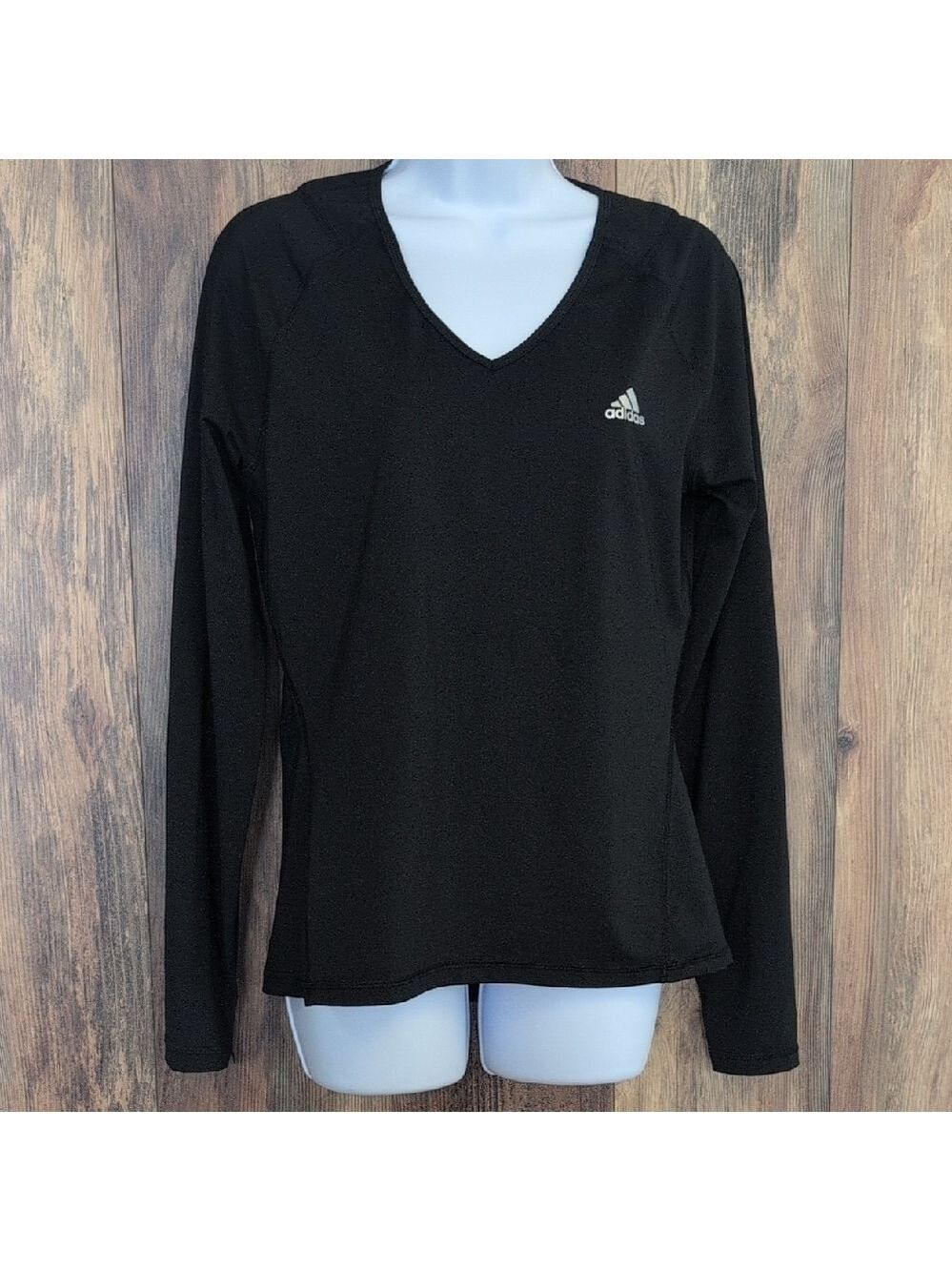 Adidas TechFit Black Fitted Long Sleeve V Neck Tee L